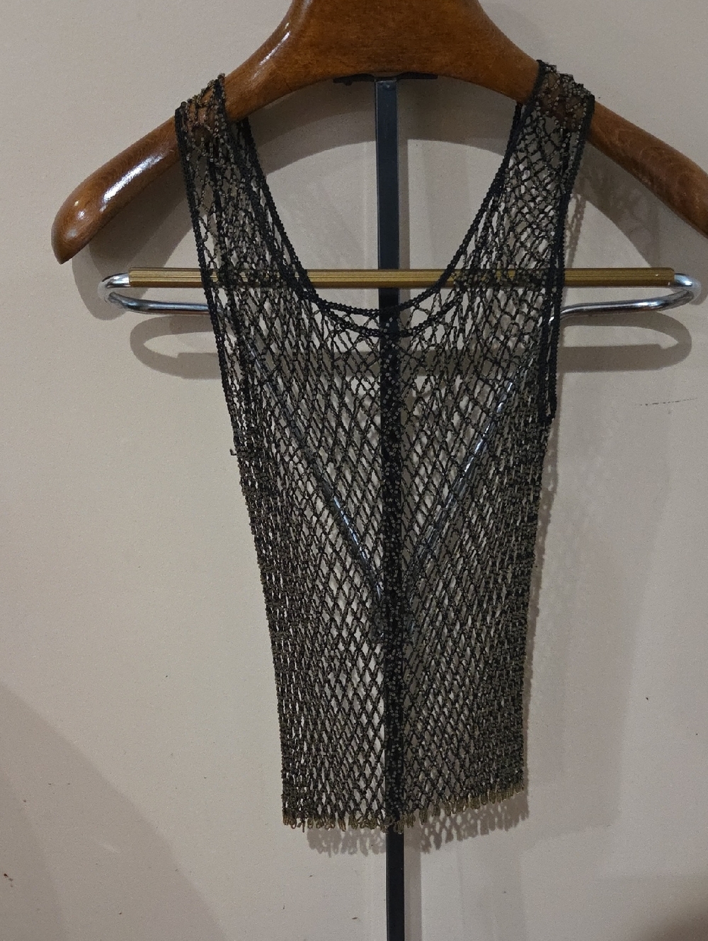 Zara Beaded Fishnet Black Tank Top